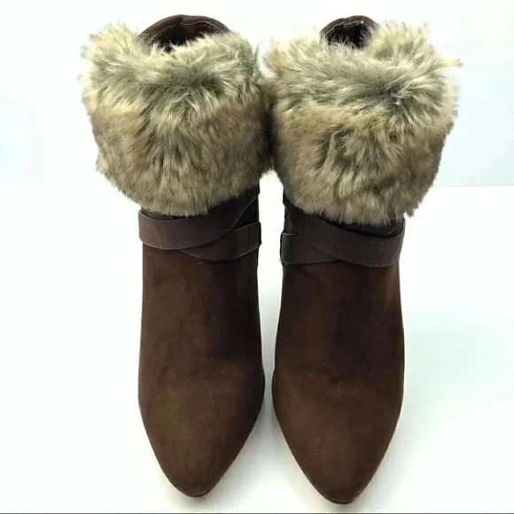 Express ankle booties 7 brown faux suede faux fur - Picture 2 of 10
